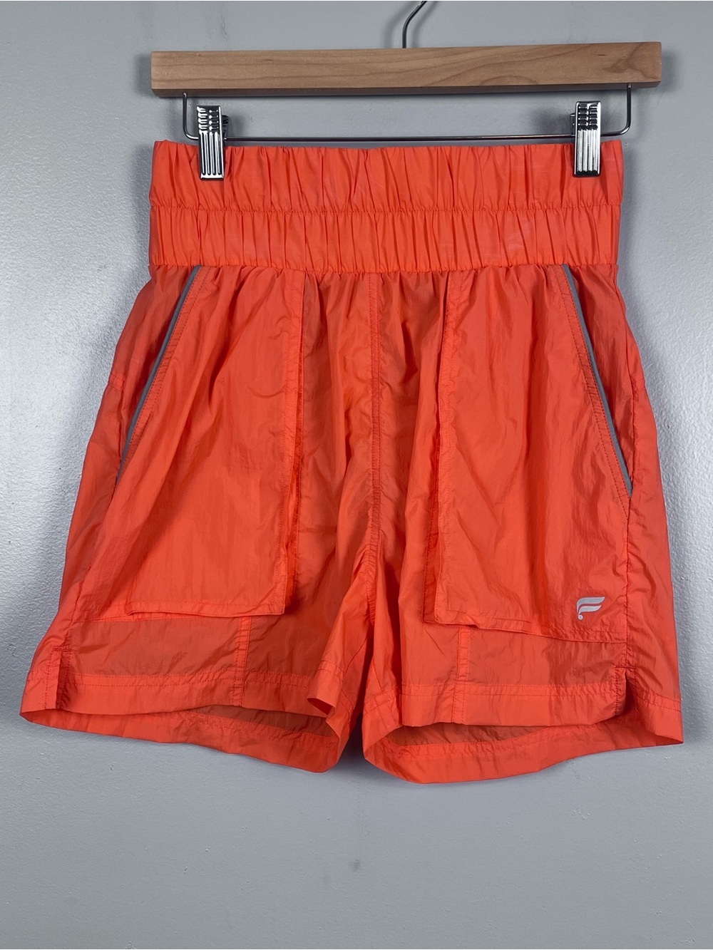 Fabletics Women's Ultra High-Waisted Piped Nylon Orange Athletic Shorts Size XS